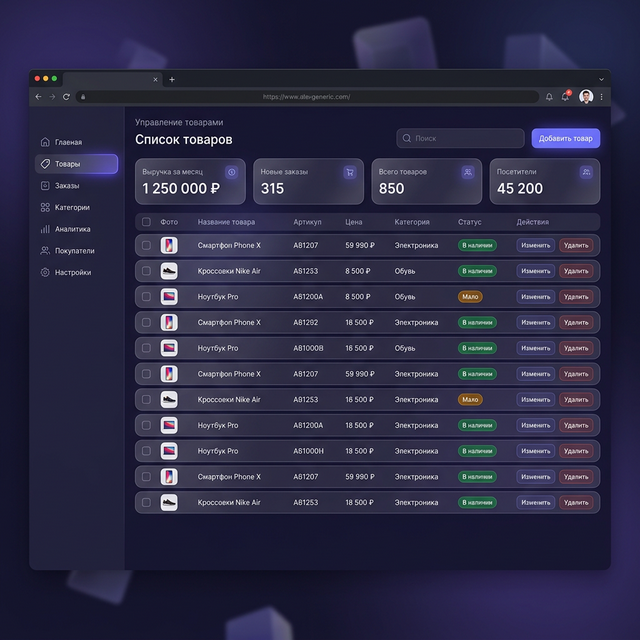 Админ-панель управления магазином